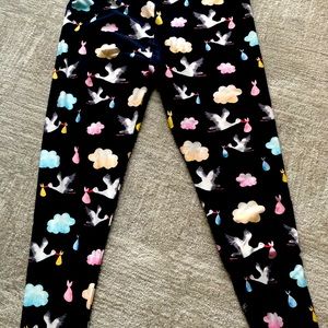 Maternity Stretch Pants w/unique stork print Adorable & Comfortable Mother-to-be
